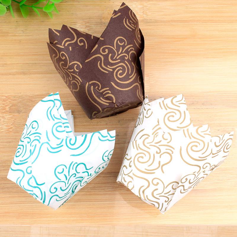 High-Temperature Resistant Solid Color Tulip Baking Cups - Oil-Proof Dessert Liners