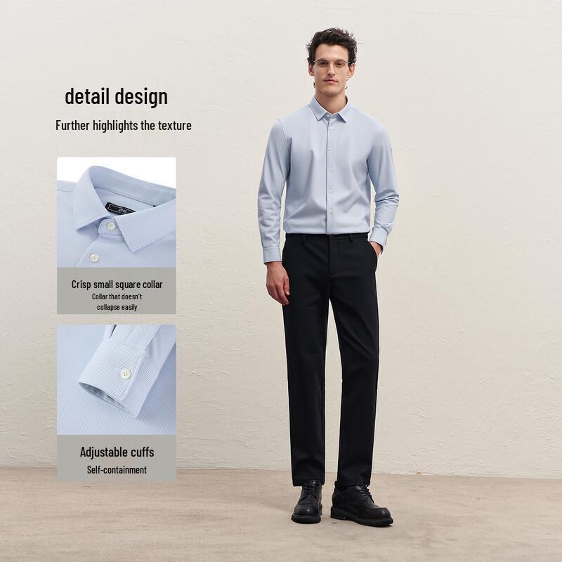 EMZ Men's Brushed Inner Long-Sleeve Business Casual Shirt