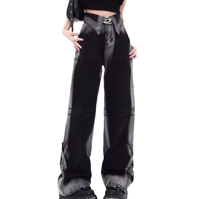 

Ретро 2024 Американский дизайн Полосатые джинсы широкого кроя для женщин 5XL чёрный