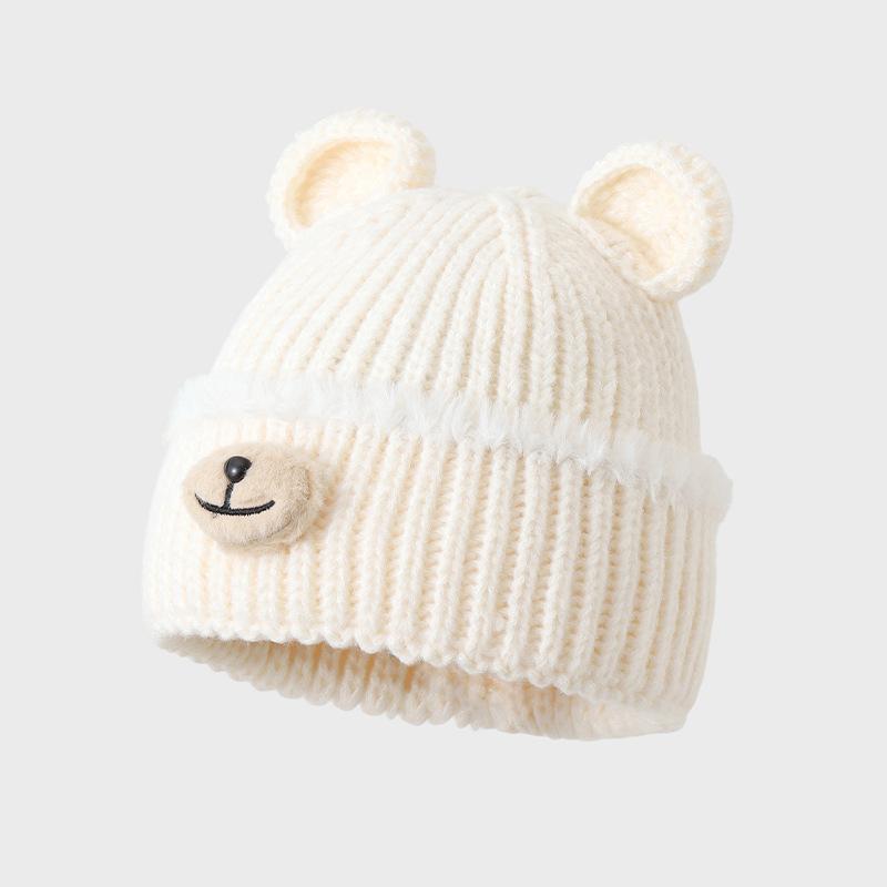 Cute Bear Ears Knitted Hat Autumn and Winter Velvet Thickened Thermal Ear Protection Hat Loose Face Small Wool Hat Woman