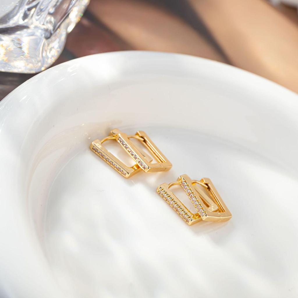 Hong Kong Style Rhinestone Square Geometric Earrings - Trendy and Chic Ear Studs