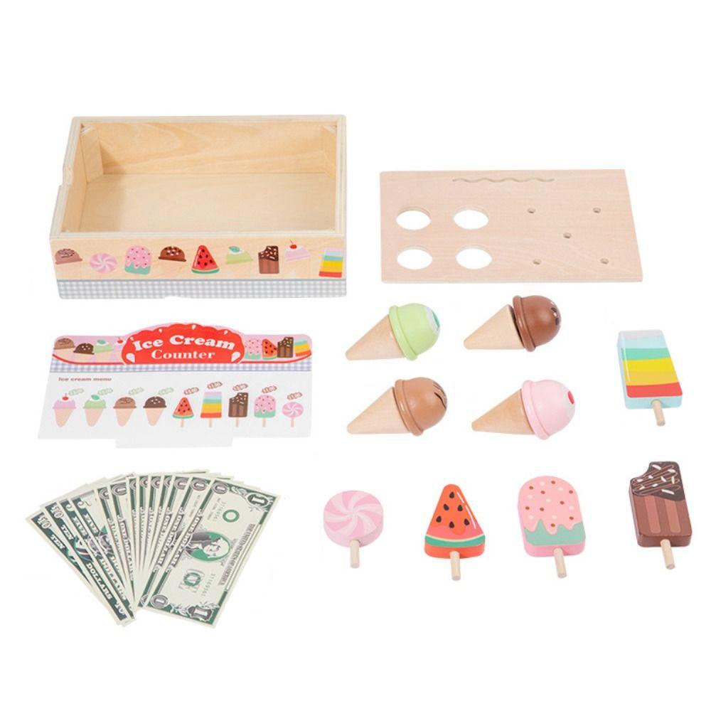 Wooden Counter Playset Pretend Toys Play House Popsicle Dessert Model Toys  Party Favor Gift