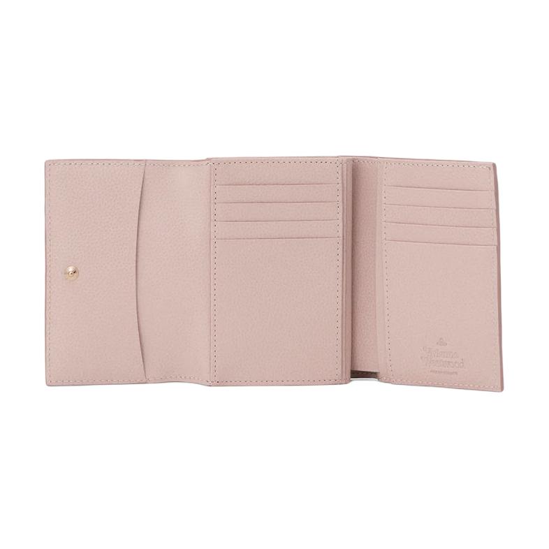 Vivienne Westwood Executive Clasp Metal 3D Logo Embossed Texture Design Leather Wallet Women wallet Pink 1320952073-070