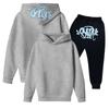 Kids' Long Sleeve Loose Pullover Letter Print Drawstring Hooded Sweatshirt Set