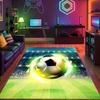 Flame-lit 3D Soccer Ball Rug, Gaming Room Mat for Boys' Bedrooms, Cool and Unique Non-slip Mat for Bedside Use.