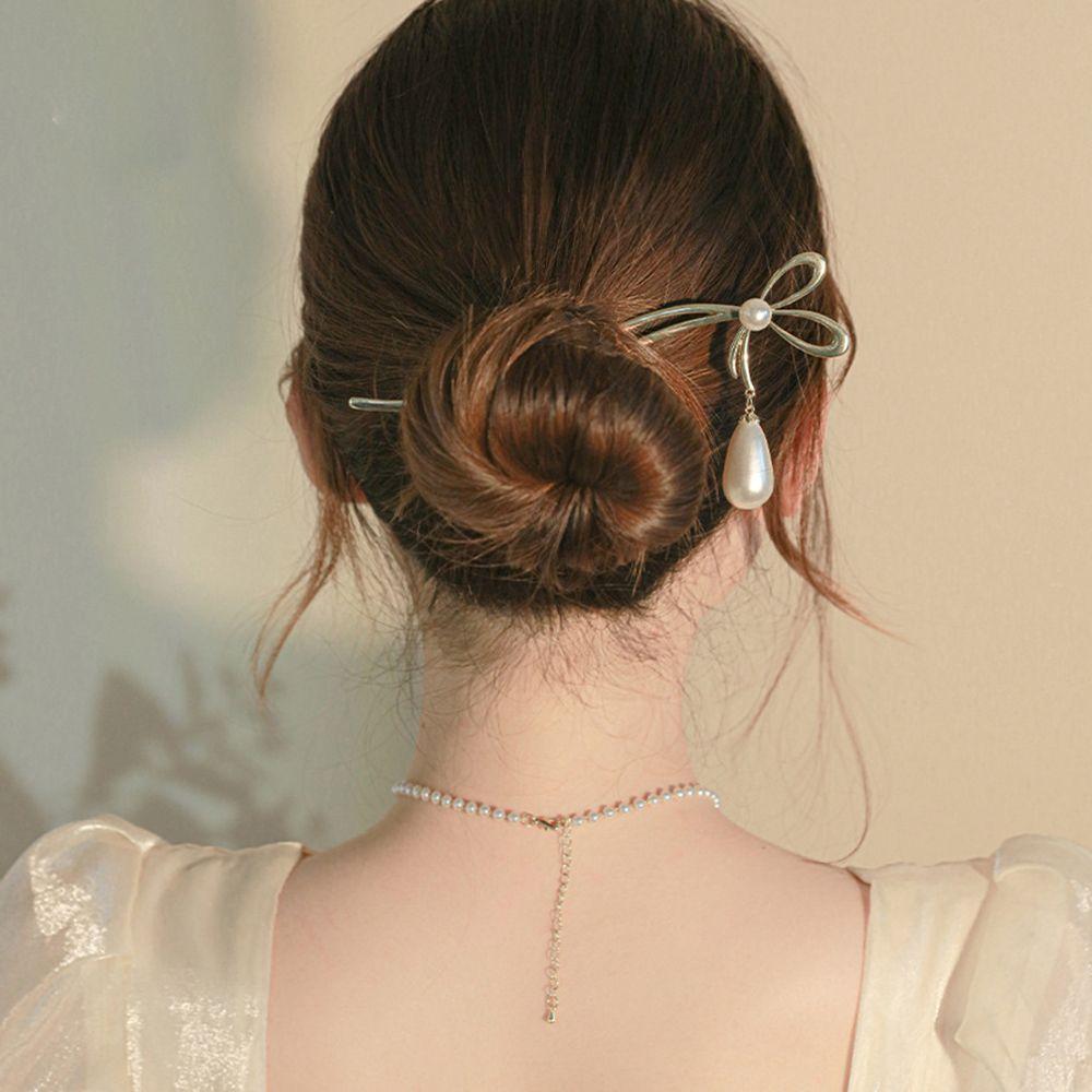

Bow High-End Sense Pearl Pendant Jewelry Korean Style Hairpin Women Hair Stick Headwear Hair Fork золотой