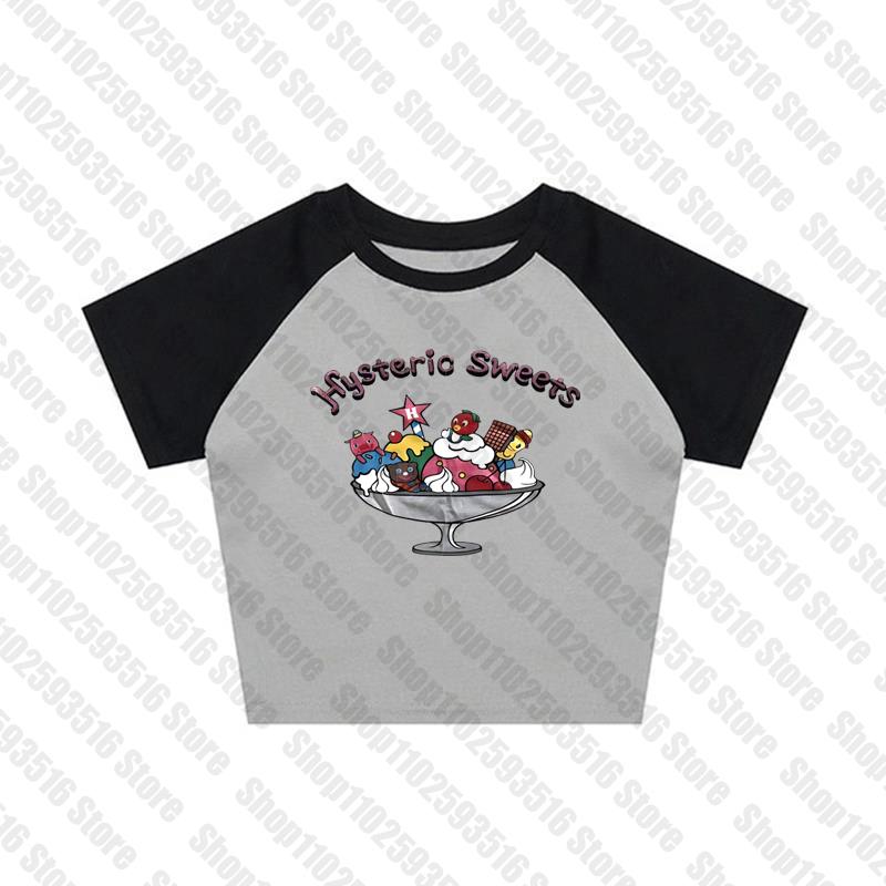Y2K Letter Print Vintage High Street Aesthetic T-shirt 2000's Crop Top Summer Punk Short Sleeve Clothes Casual Streetwear Tshirt