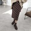 Pencil Skirt Women's Fashionable Polka Dot Knitted Midi Skirt High Waist Slim-Fitting Thickened Slit Skirt