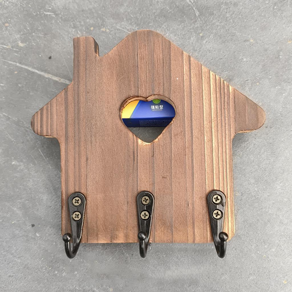 Decorative Wooden Key Hanger Wall-Mounted Key Storage Rack with Hooks House Shaped Entryway Decoration Coat Organizer