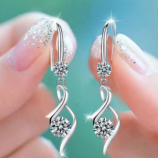 Pink Blue White Zircon Love Heart Female Drop Earrings For Women Dainty Jewelry Trend Silver Color Crystal Stone Wedding Earring