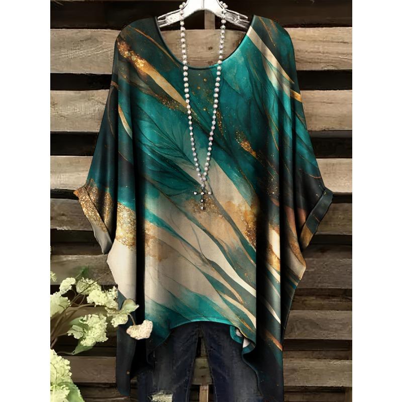 

Casual and comfortable all-over green art style printed bat sleeves 1XL