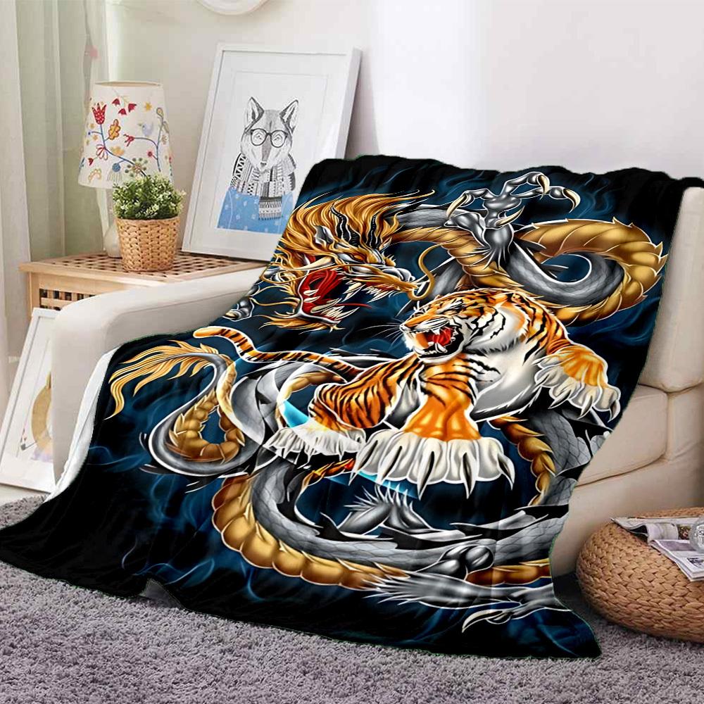1pc Dragon Tiger Design Blanket Lightweight Blanket Throw Blanket For Sofa, Bed, Travel, Camping, Livingroom, Office, Couch, Chair yy251010095