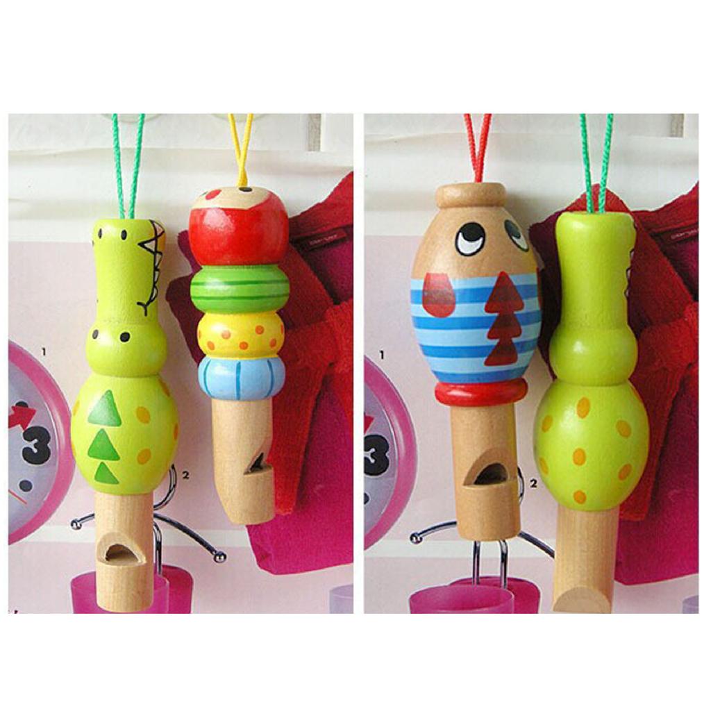 3PCS Set Wooden Whistle Toys Fish Crocodilian Clown Shapes Lightweight Portable Educational Musical Toddler Whistles