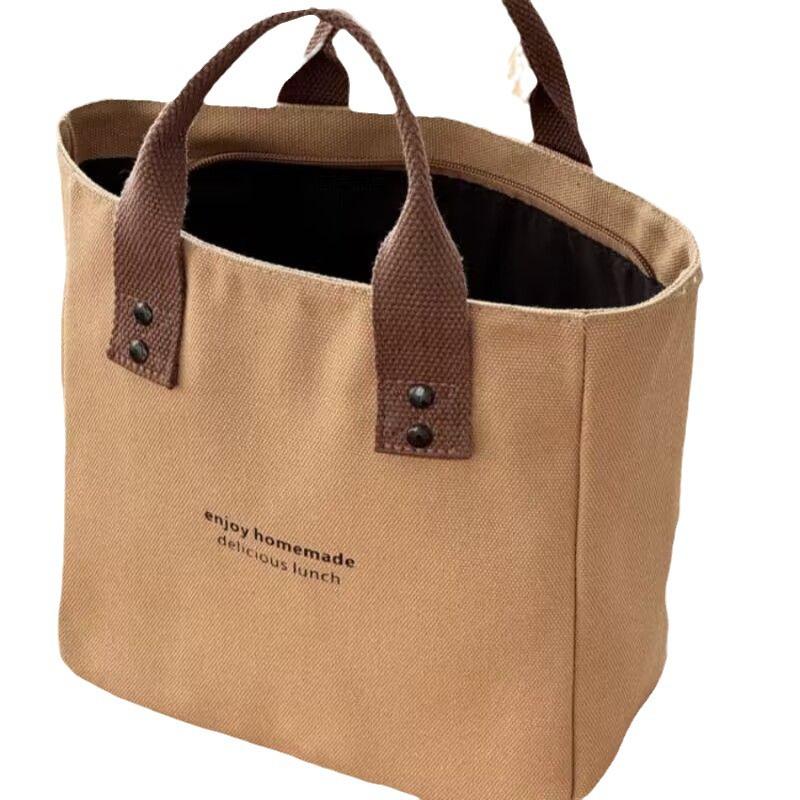 Canvas solid color handbag, Japanese-style bento, mommy, office workers, going out with food, simple and fashionable, handbag girl
