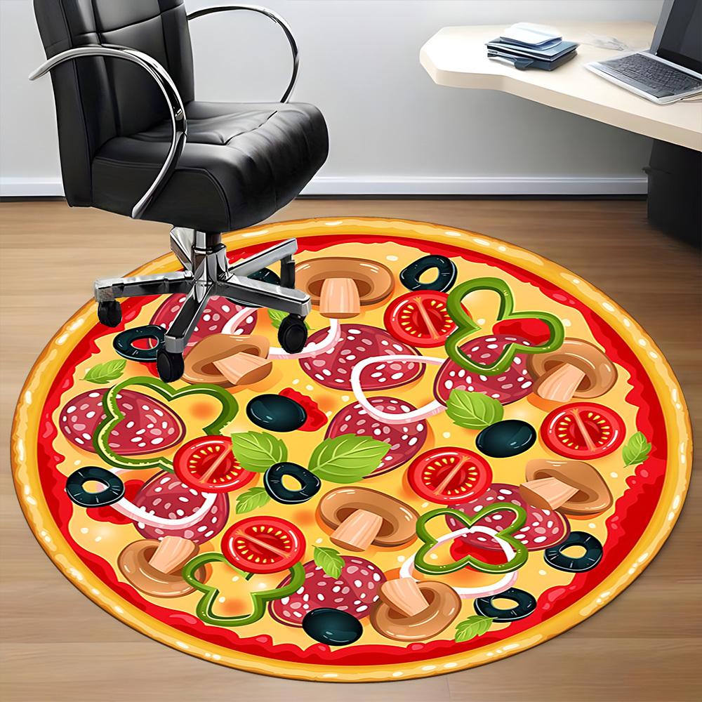 1 szt. Dywan z nadrukiem pizzy do biura, antypoślizgowy, okrągły dywan, miękki i wygodny, dywan do biura, lekka okrągła mata podłogowa