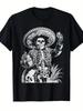 Vintage Mexican Day of The Dead T-Shirt Tequila Skeleton Calavera Design Short Sleeve Shirt for