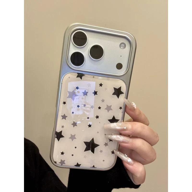 ins Japan and South Korea black stars for Apple 16/17Promax mobile phone case 15 Epoxy water condensation 14 niche 13 women