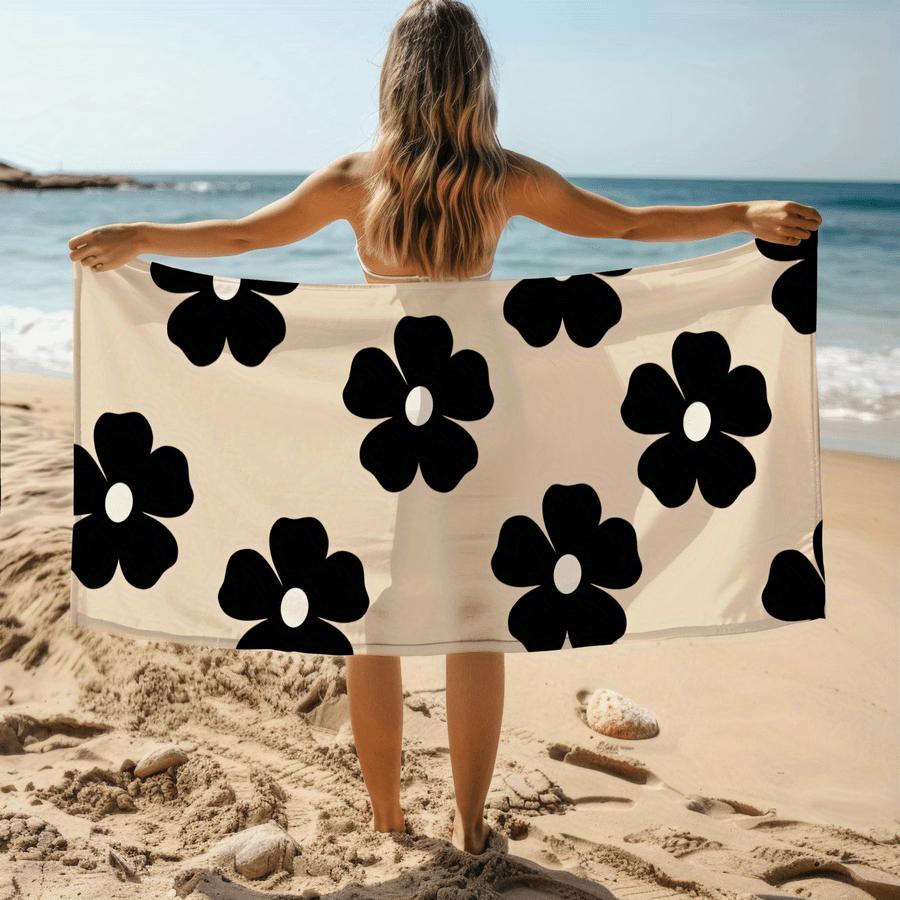 Minimalist Black Flower Beach Towel Single Sided 2D Quick Dry Microfiber Towel for Pool Beach Swimming Aesthetic Boho for Summer