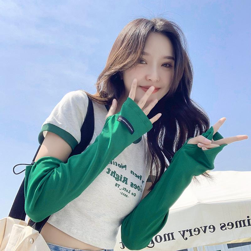 Summer Solid Color Fingerless Sun Protection Ice Sleeves - Women's Elastic UV Arm Protectors