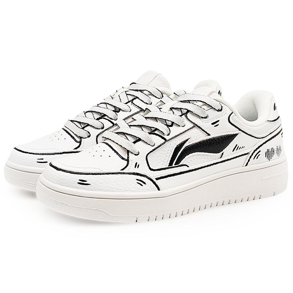 Li Ning Tianji Slip Resistant Abrasion Resistant Low top Skateboard Shoes Unisex White Black AGCU096-5(Team131- S)