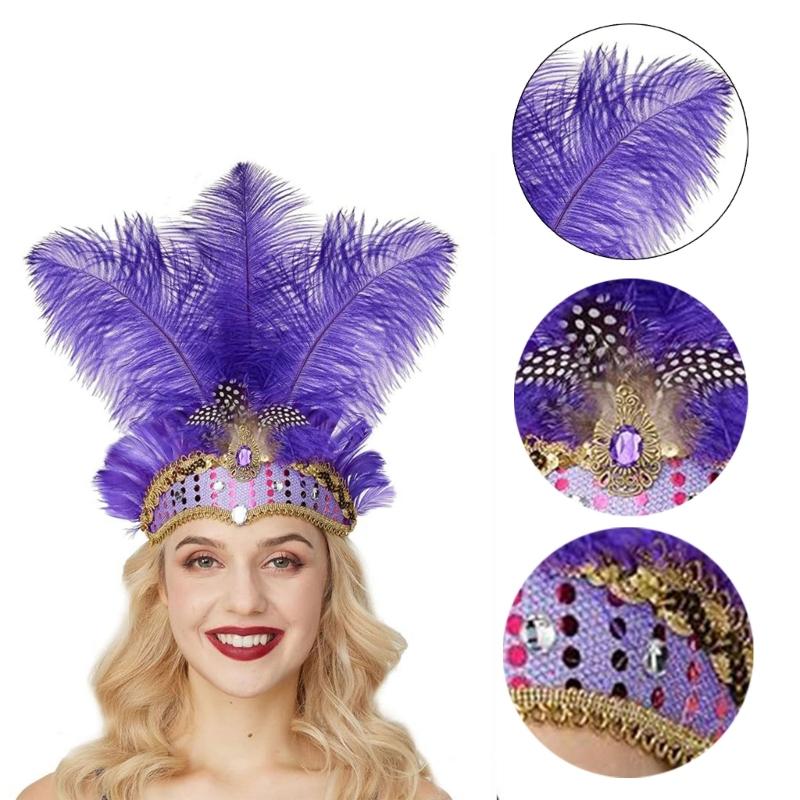 Ostrich Headdress Halloween Headwear Fascinator Decorative Headbands Unique for Women Party Costume