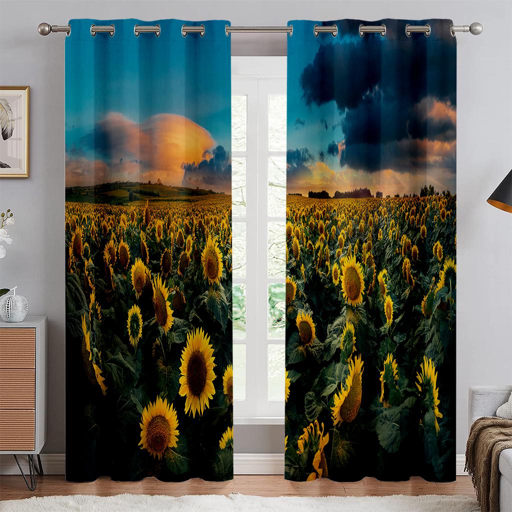 Beautiful Sunflower Sea of Flowers Curtains Living Room Bedroom Kitchen Balcony Window Decor 2 Panel Landscape