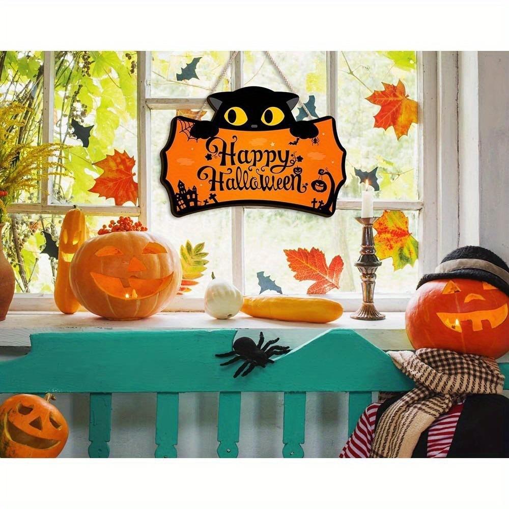 Halloween Decorations Peeping Black Cat Wooden Holiday With Rope Hanging Sign Holiday Dress Up Porch Hanging Ornaments