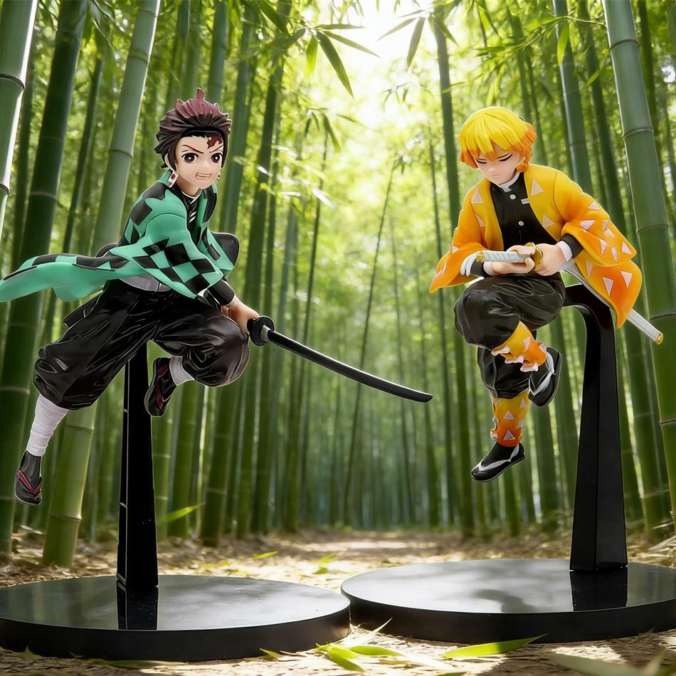 Demon Slayer Anime Akční figurka - Kamado Tanjirou s Agatsuma Zenitsu a Nezuko PVC Model Hračky Kimetsu No Yaiba Bojovníci