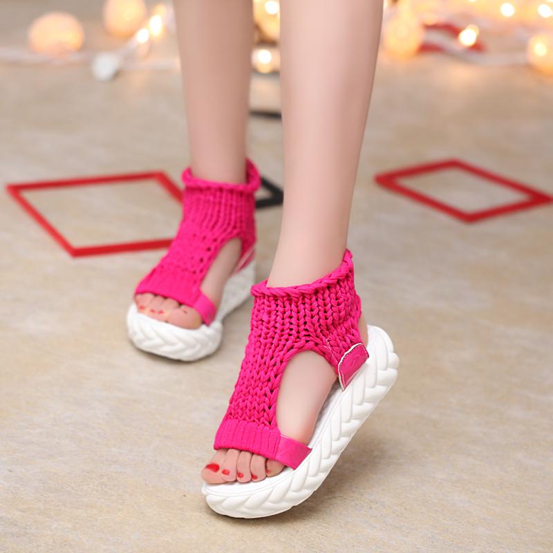 Summer New Round Toe Hand-woven Platform Heightened Non-slip Comfortable Versatile Soft Sole Women's Sandals