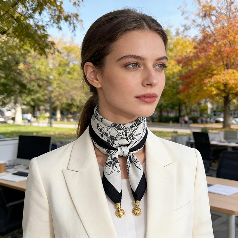 1PC Neck Scarf Versatile Painted Pattern Gift Silk Scarf High-End Magnetic Closure Elegant Accessories French Style Multi-Color