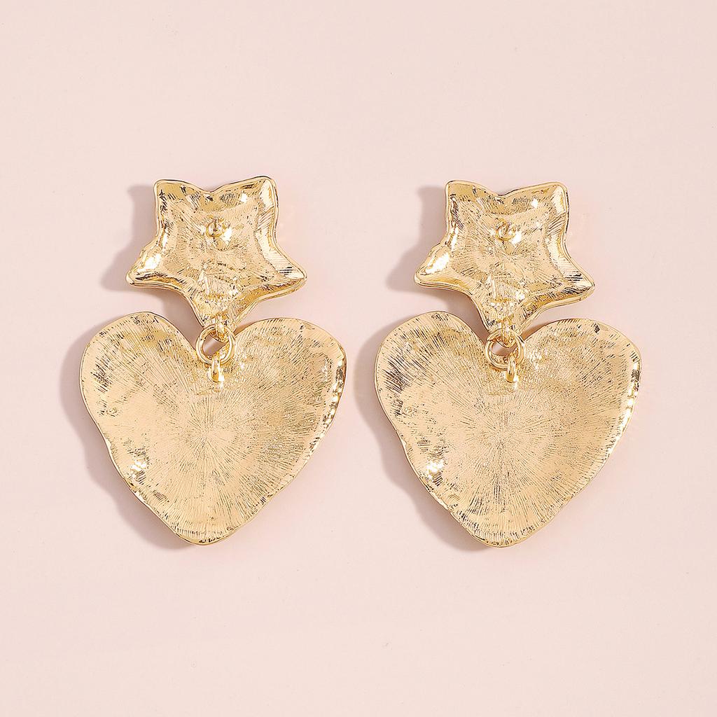 Women Fashion European American Retro Heart Dangle Earrings Star Irregular Tin Foil Surface Creative Punk Elegant Ear Jewelry