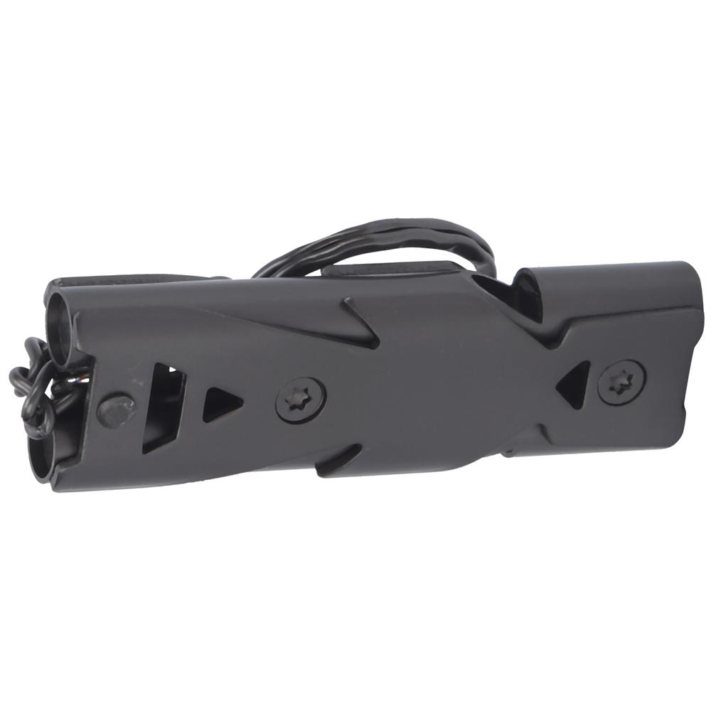 Outdoor Survival Pfeife mit Schlüsselanhänger Edelstahl Doppelrohre Sicherheitspfeife Schwarz