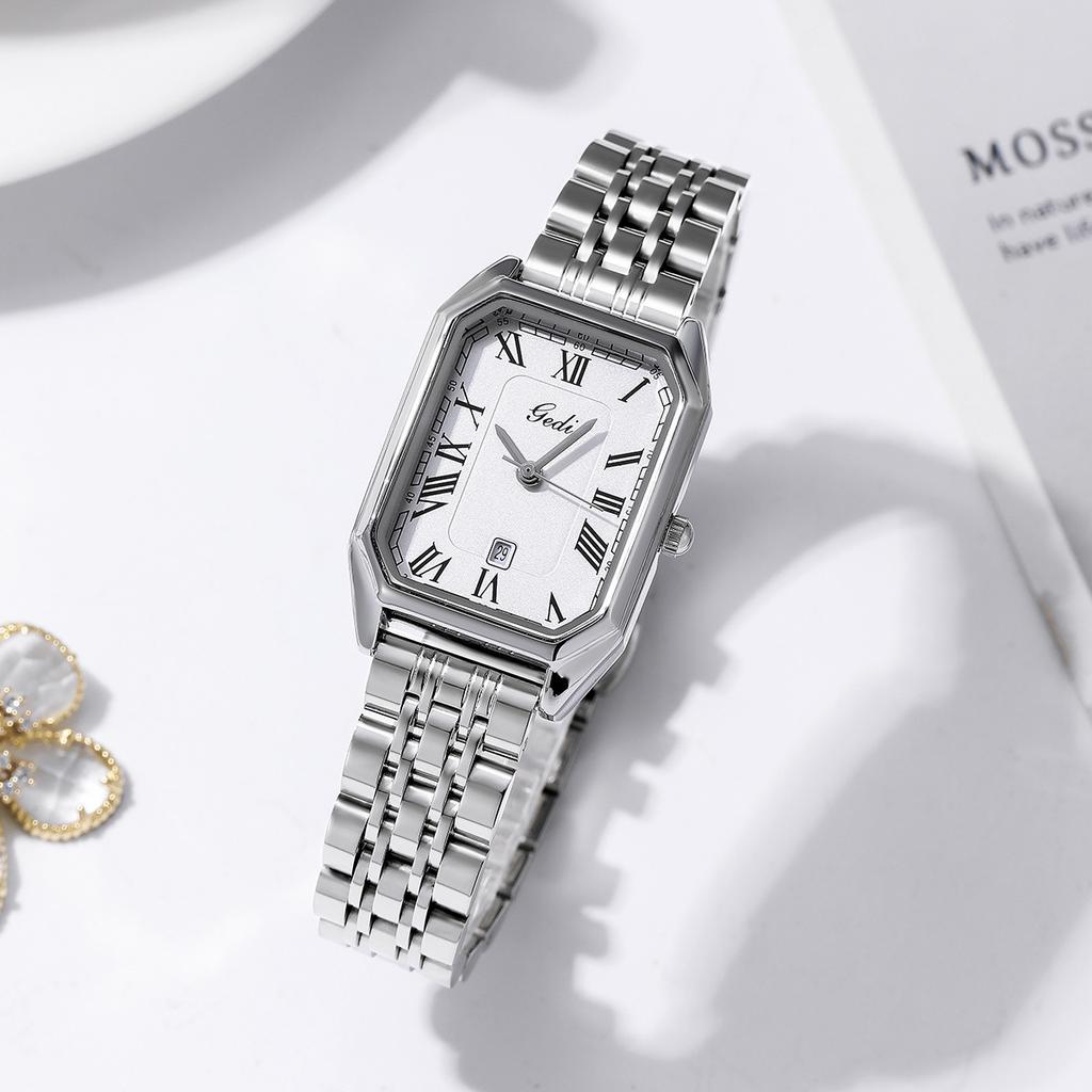 Fashion Light Luxury Small Square Plate Calendar Steel Belt Niche Student Exam Waterproof Quartz Watch