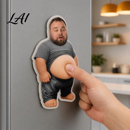 Zachte Buik Koelkastmagneet Papa met Buik Stressverlichter Knijp Notitiehouder Koelkastmagneet Foto voor Keukendecor