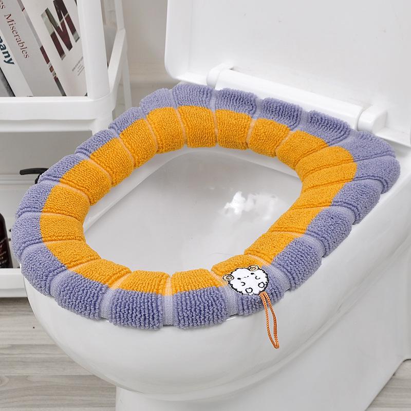 Universal Knitted Toilet Seat Cover with Handle - O-Shaped, All-Season, Winter Cushion