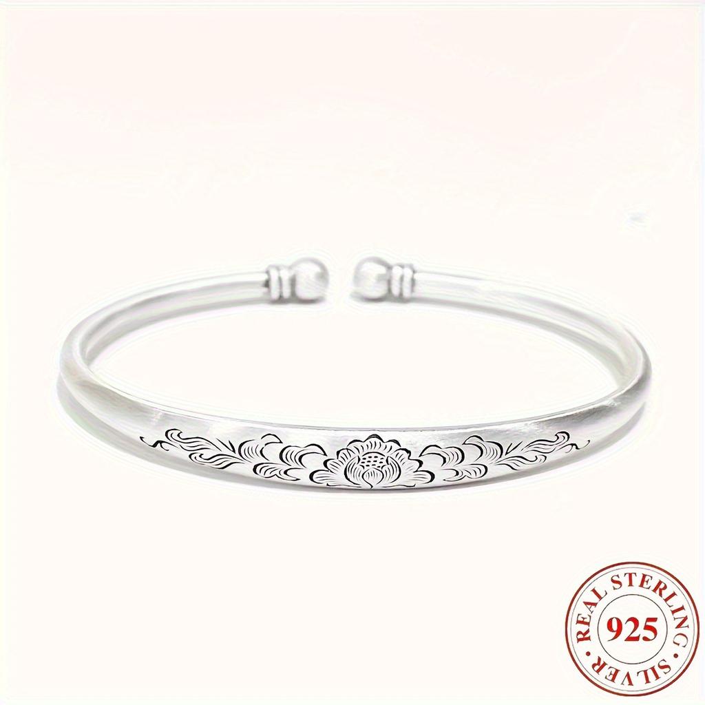 Elegant 925 Sterling Silver Double-bead Bracelet with Exquisite Floral Pattern, Adjustable Size, Made of 925 Sterling Silver