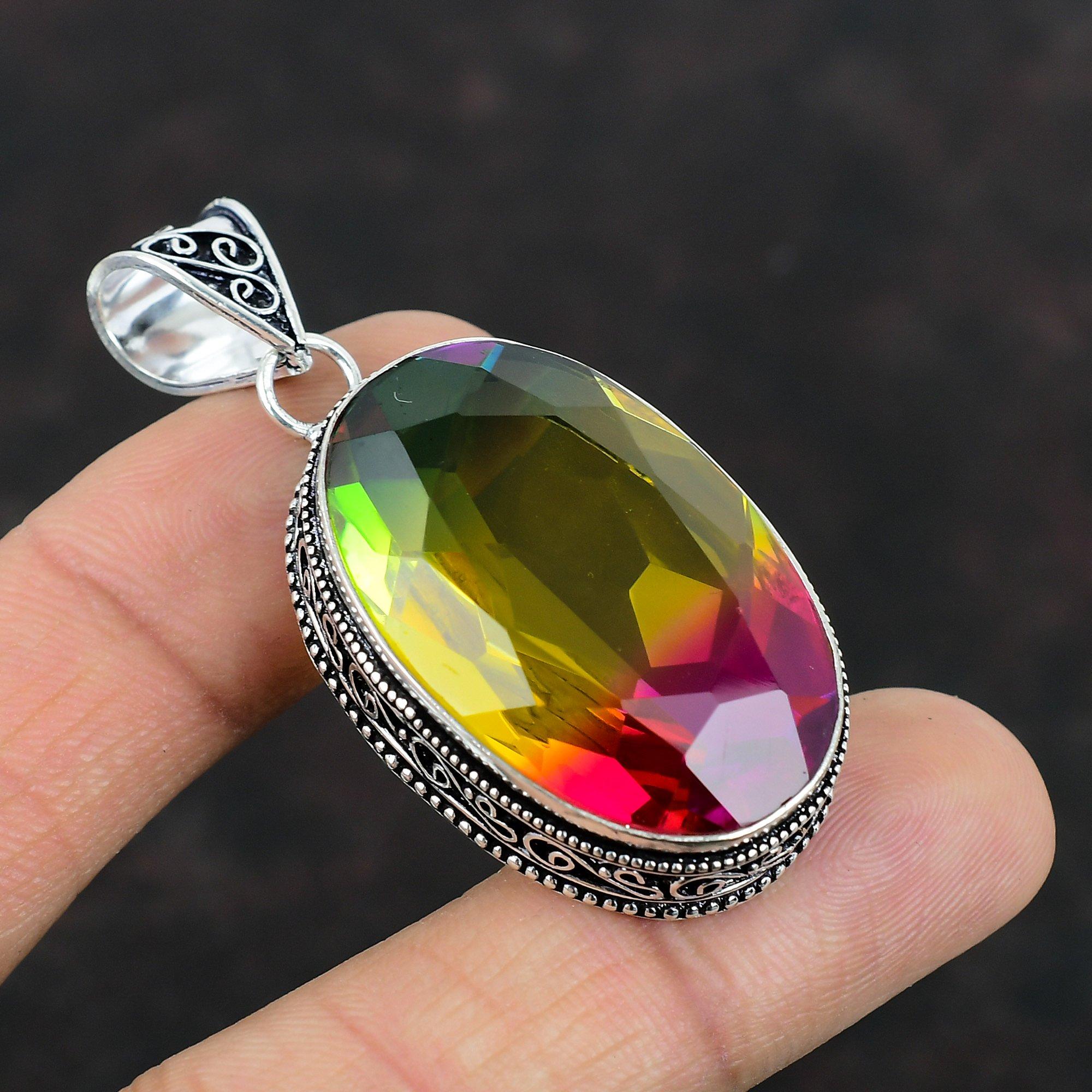 

Граненый мультитурмалиновый кулон ручной работы, винтажный кулон, ювелирные изделия из настоящего драгоценного камня, подвеска из стерлингового серебра 925 пробы, новый кулон, подарки для мамы