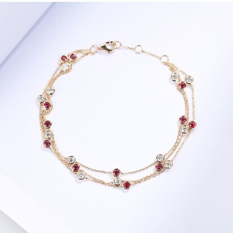 Trio Zircon Bracelet: 18K Gold-Plated S925 Silver, Fresh Everyday Style, Stackable Design. Green Stone + Gold