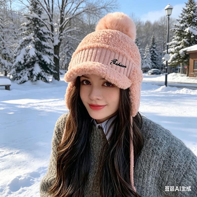 Faux Fur Winter Hat for Women - Warm Buckle Ear Flap Cap Windproof Outdoor Snow Hat in Lei Feng Style
