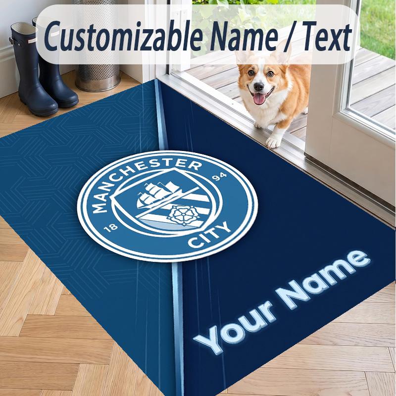 Custom Text Printed Rug Manchester City Non Slip Floor Carpet For Home Room Decor