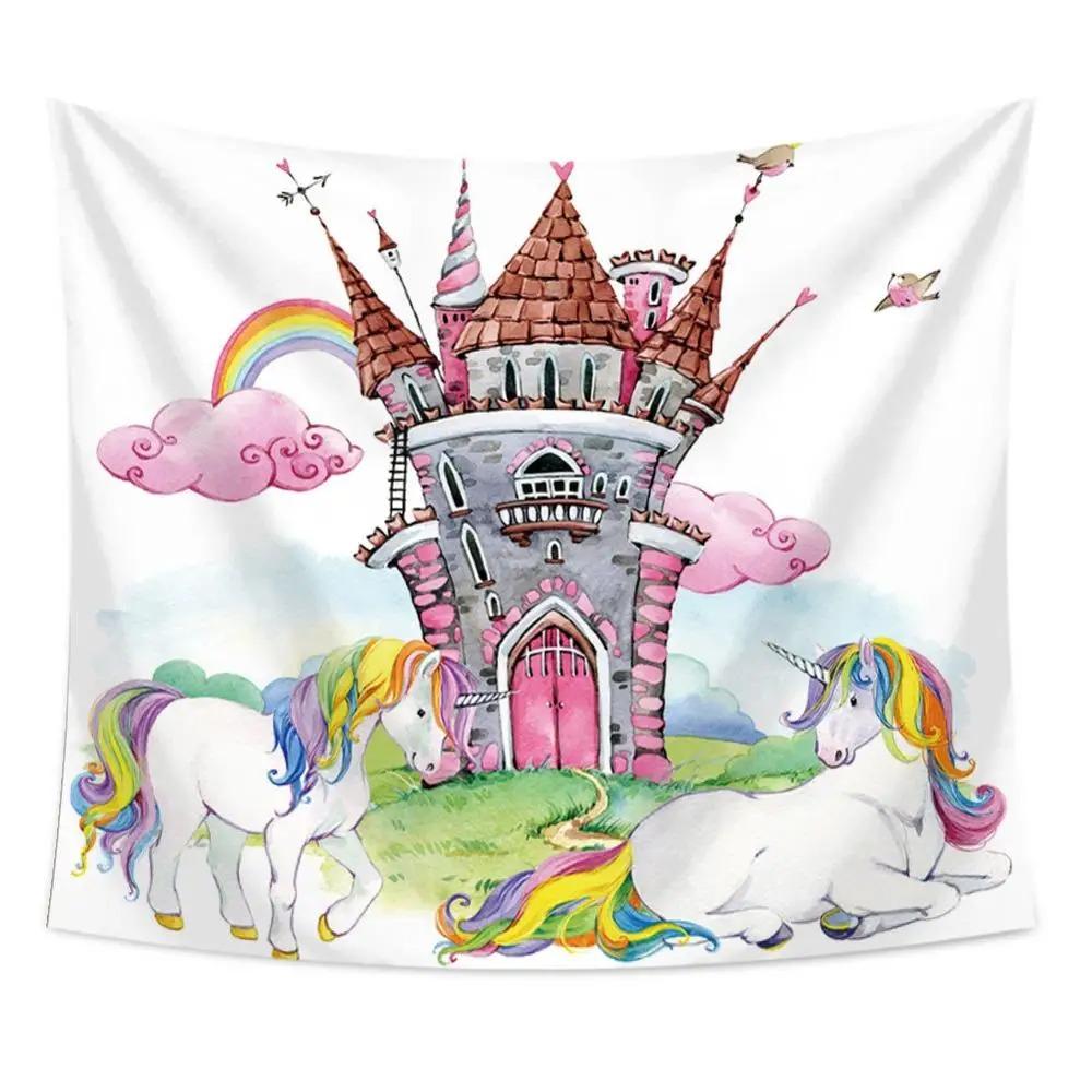 Cartoon Unicorn Print Tapestry Office Living Room Tapestry Home Wall Decoration Tapestry