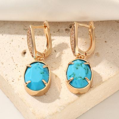 1 Pair Simple Oval Imitation Turquoise Dangle Earrings for Women Cubic Zirconia Earring Jewelry Wedding Party Accessories