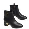Short Boots - Women's Thick-soled Leather Boots with High Heels, New Style, Side Zipper Shoes