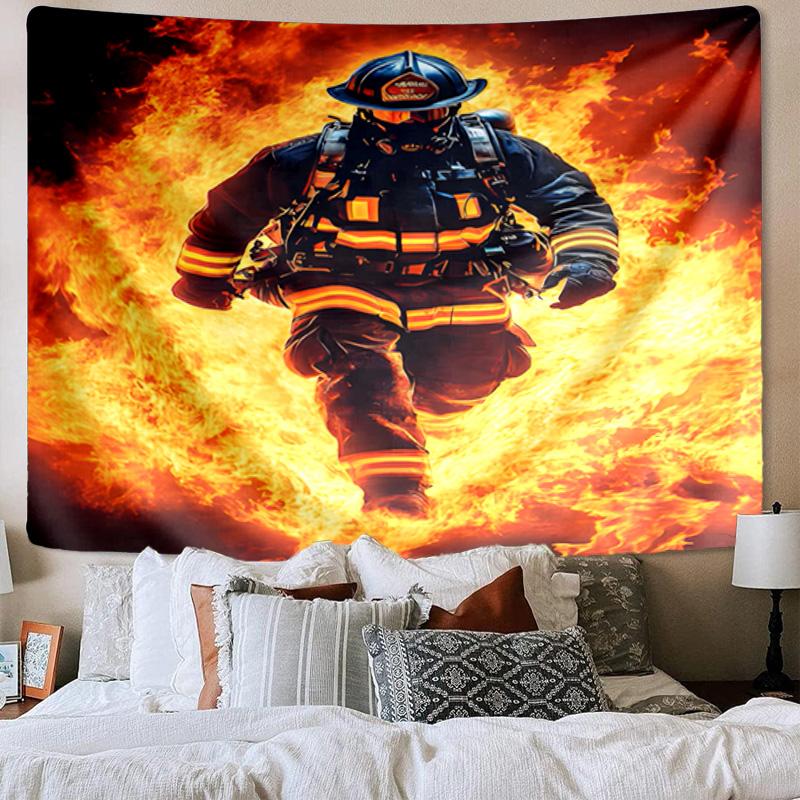 Firefighter Bravery In Action Tapestry Room Decoration Wall Hanging for Living Room Bedroom, dormitory, Birthday and Christmas gifts