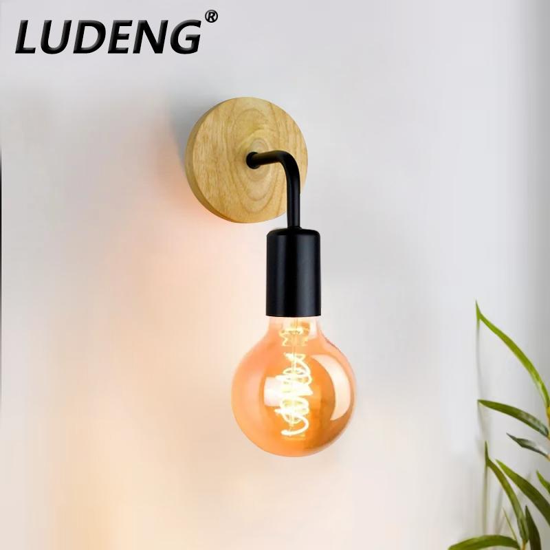

Скандинавский деревянный настенный светильник E27 ретро изголовье кровати ретро внутреннее освещение спальня гостиная украшение дома лестница спальня лампа Without bulb чёрный