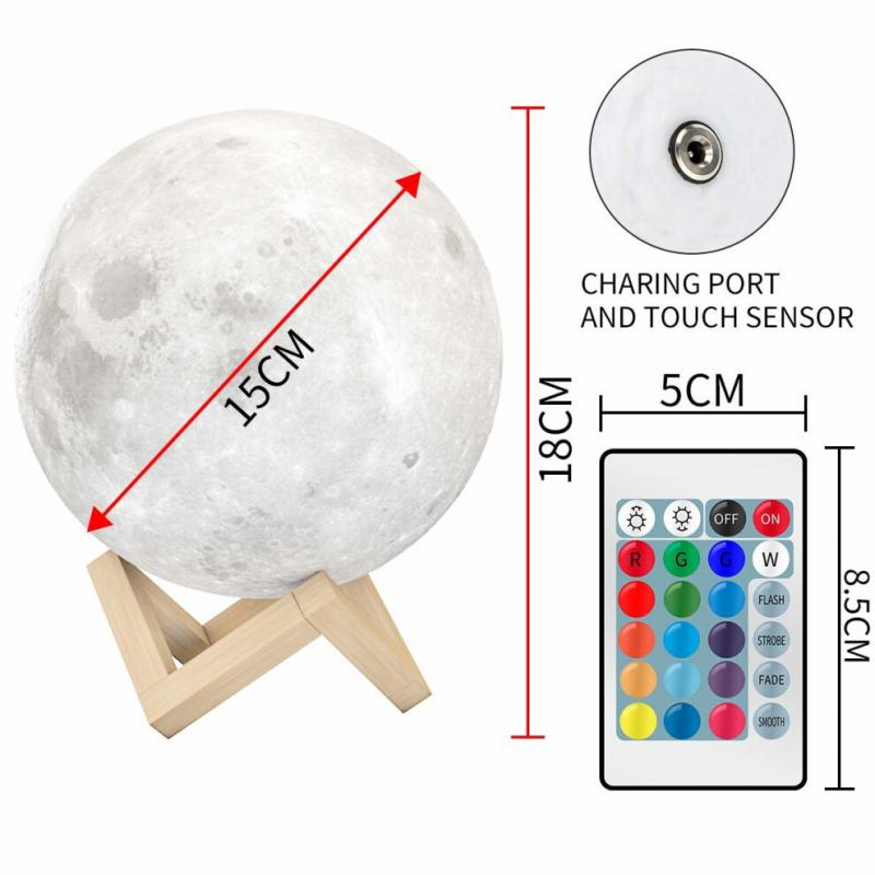 Full Moon Lamp, LED Lunar Night Light Remote Control Table Lamp Dimmable Brightness 16 Main Colors, 4 Light Conversion Modes with USB