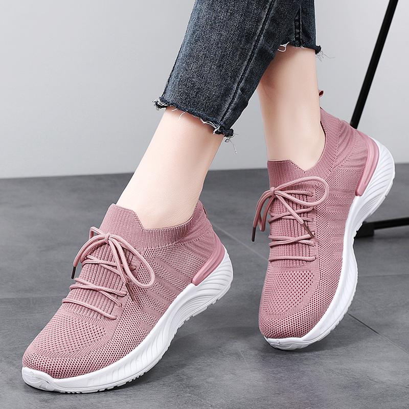 Breathable Mesh Women Running Shoes Lightweight Casual Sports Shoes Knitted Flats Walking Socks Shoes