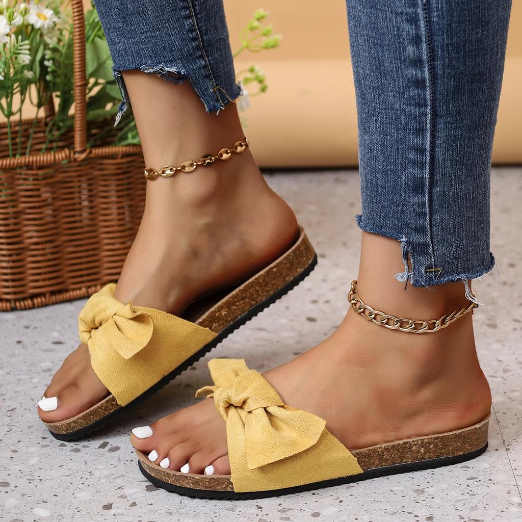 Fashion Ladies Shoes 2024 Hot Plus Size Women's Slippers Fashion Butterfly-knot Daily Slippers Women New Round Toe Flat Slippers Zapatos