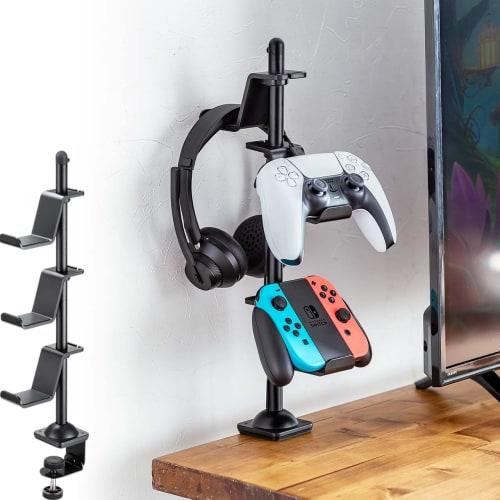 Sanwa Direct Controller Stand, Clamp Type, Adjustable Height, 22/40.5cm, Headphone Stand, Desktop Storage, Black, 200-GAP012BK