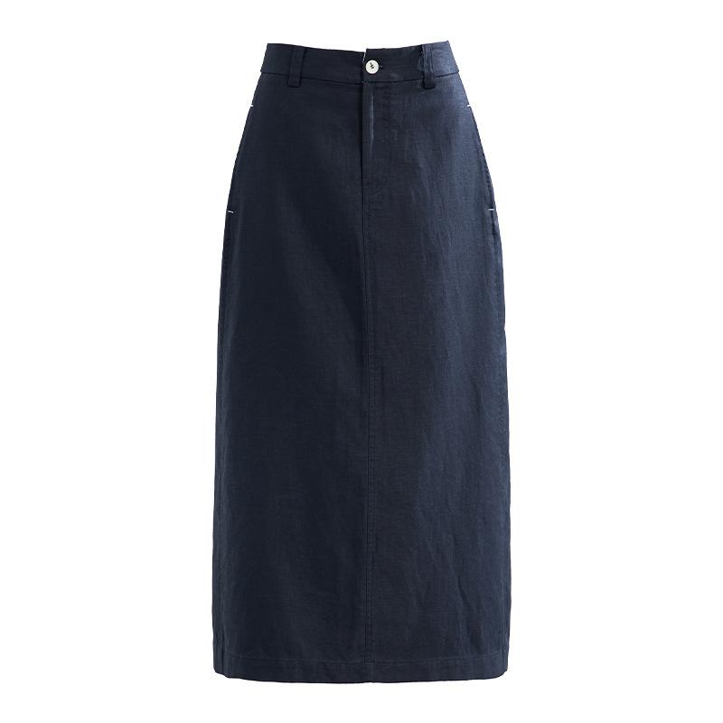 Women's High Waist A Line Midi Skirt Loose Straight Tencel Linen Summer Casual Mid Length Skirt